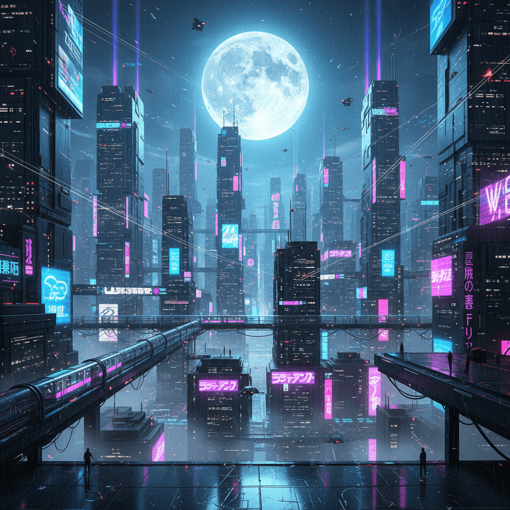 Neon Moonlit Cyberpunk Skyline original